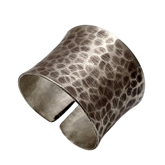 Hill Tribe Silver Hammered Wide Band Rustic  Adjustable Ring