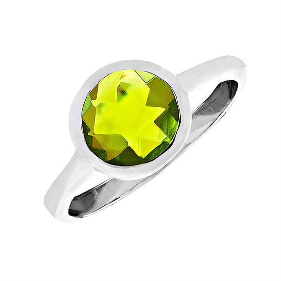 Sterling Silver Green Gemstone Solitaire Ring - Thin Band Design