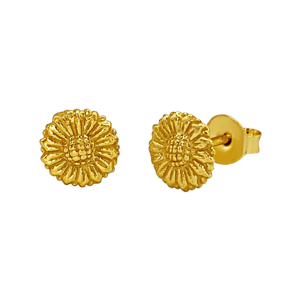 Gold-Plated Sterling Silver Daisy Flower Stud Earrings - Floral Studs