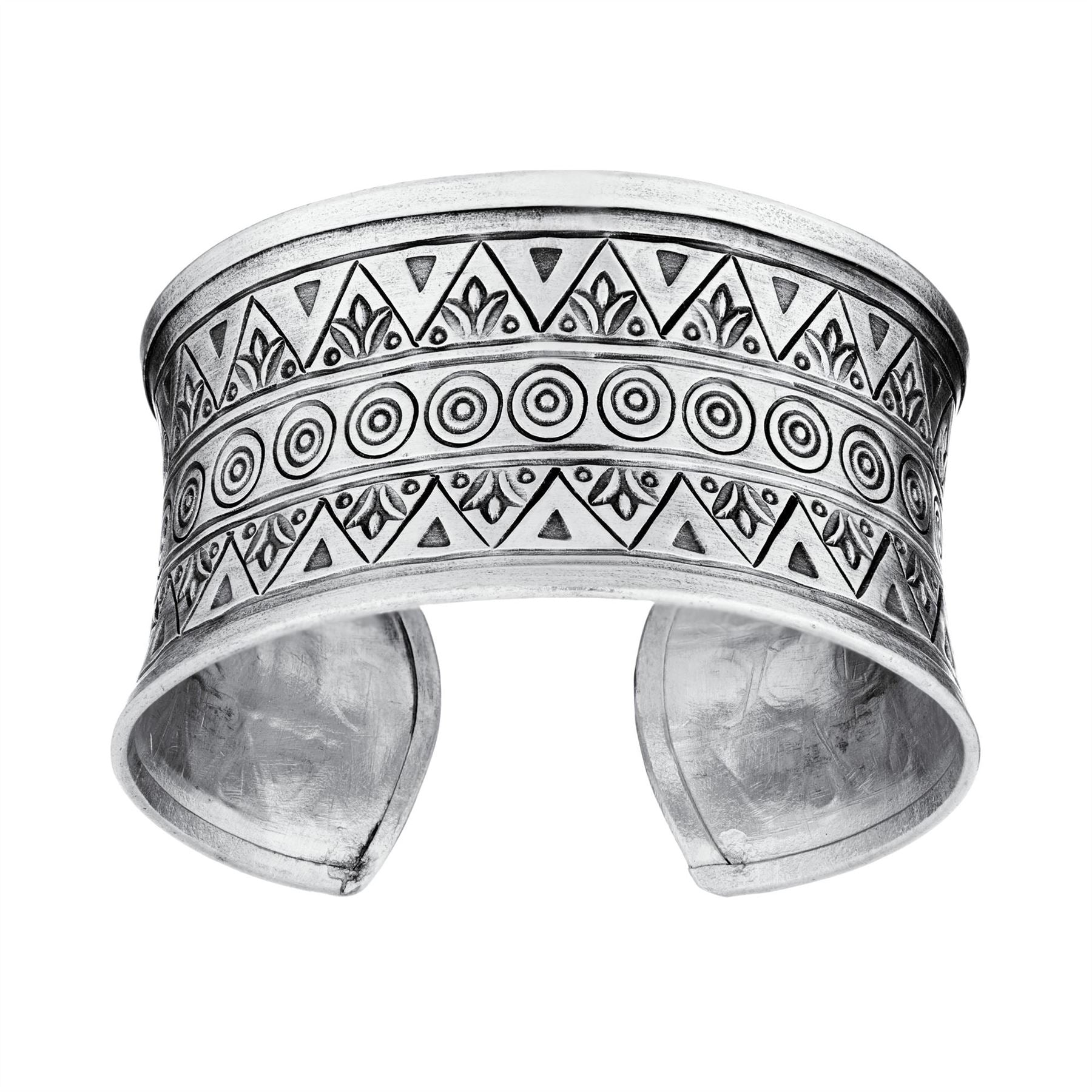 Hill Tribe Wide Tribal Pattern Boho Concave Cuff Bangle
