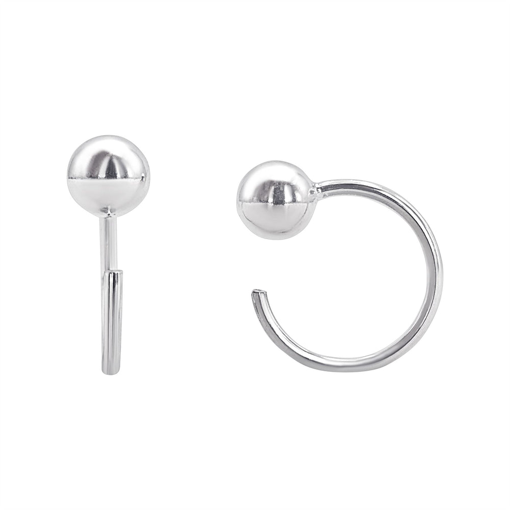 Sterling Silver Pull-Through Half Hoop Earrings With Ball Stopper