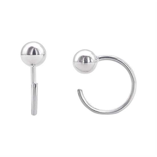 Sterling Silver Pull-Through Half Hoop Earrings With Ball Stopper