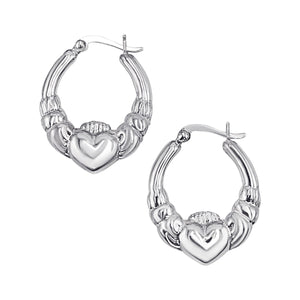 
                  
                    Sterling Silver Claddagh Creole Hoop Earrings - 30mm Celtic Hoops
                  
                