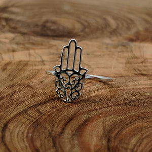 
                  
                    Sterling Silver Filigree Cut-Out Hamsa Fatima Hand Ring Stackable Band
                  
                