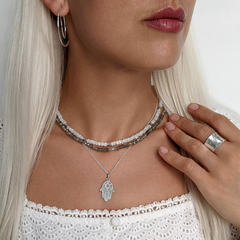 
                  
                    Sterling Silver Labradorite Gemstone Bead Beaded Strand Necklace
                  
                