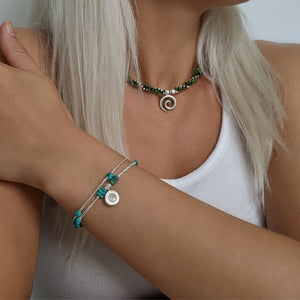 
                  
                    Sterling Silver Om Aum Charm Bracelet Turquoise Beaded Jewellery
                  
                