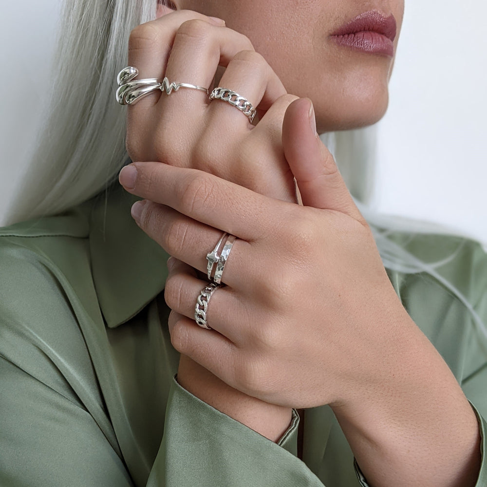 Sterling Silver Cuban Chain Link Ring Wedding Band | Silverly