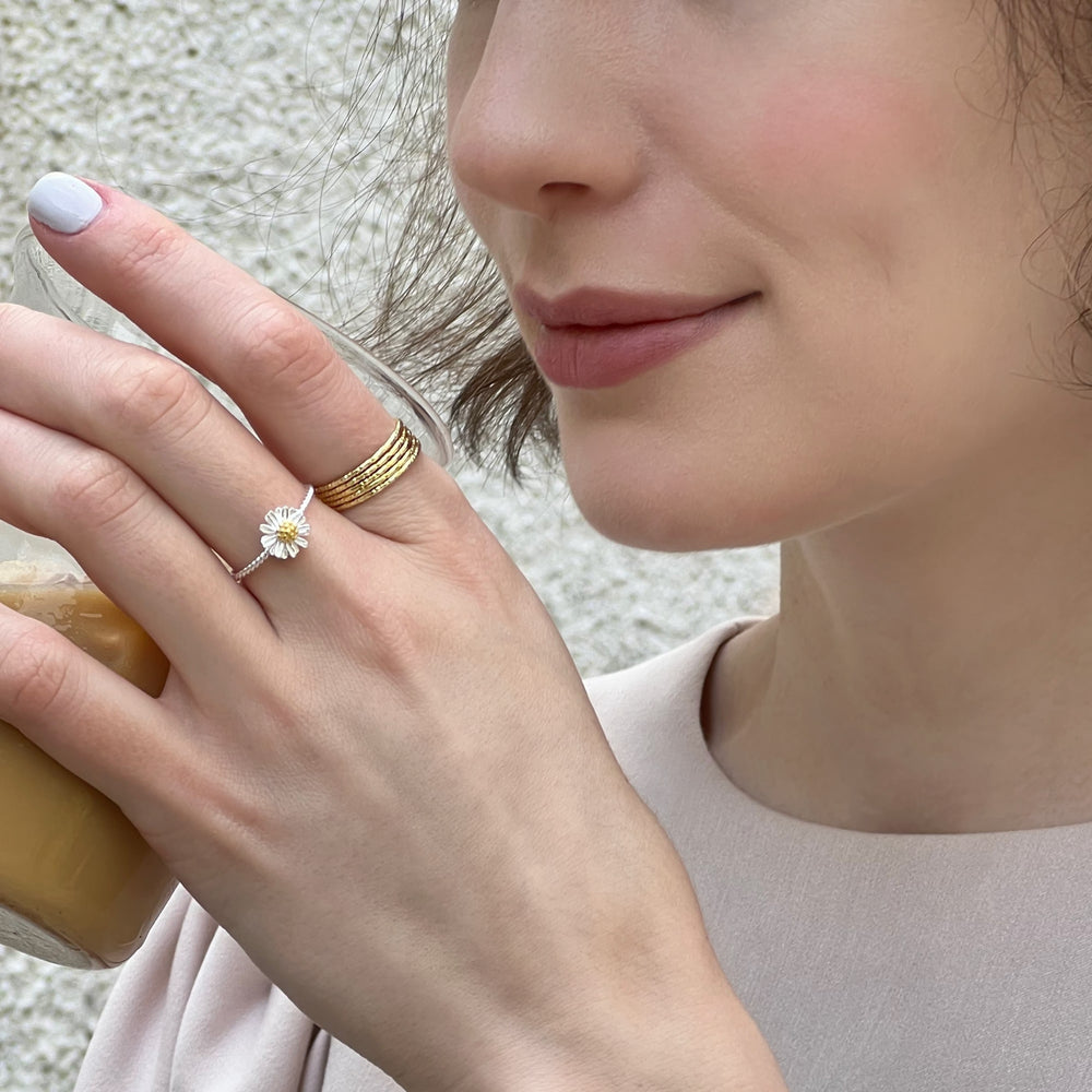 
                  
                    Gold Plated Sterling Silver Faceted Ring - Diamond Cut Stacking Band
                  
                