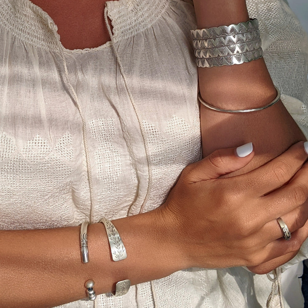 Hill Tribe Silver Chunky Torque Bangle | Tribal Pattern Bracelet