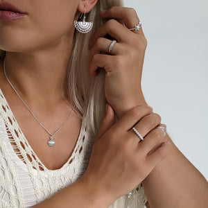 
                  
                    Sterling Silver Fan Shaped Moonstone Dangle Earrings - Geometric Design
                  
                