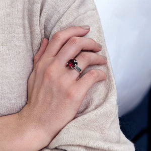 
                  
                    Sterling Silver Marcasite Solitaire Red Round CZ Ring
                  
                