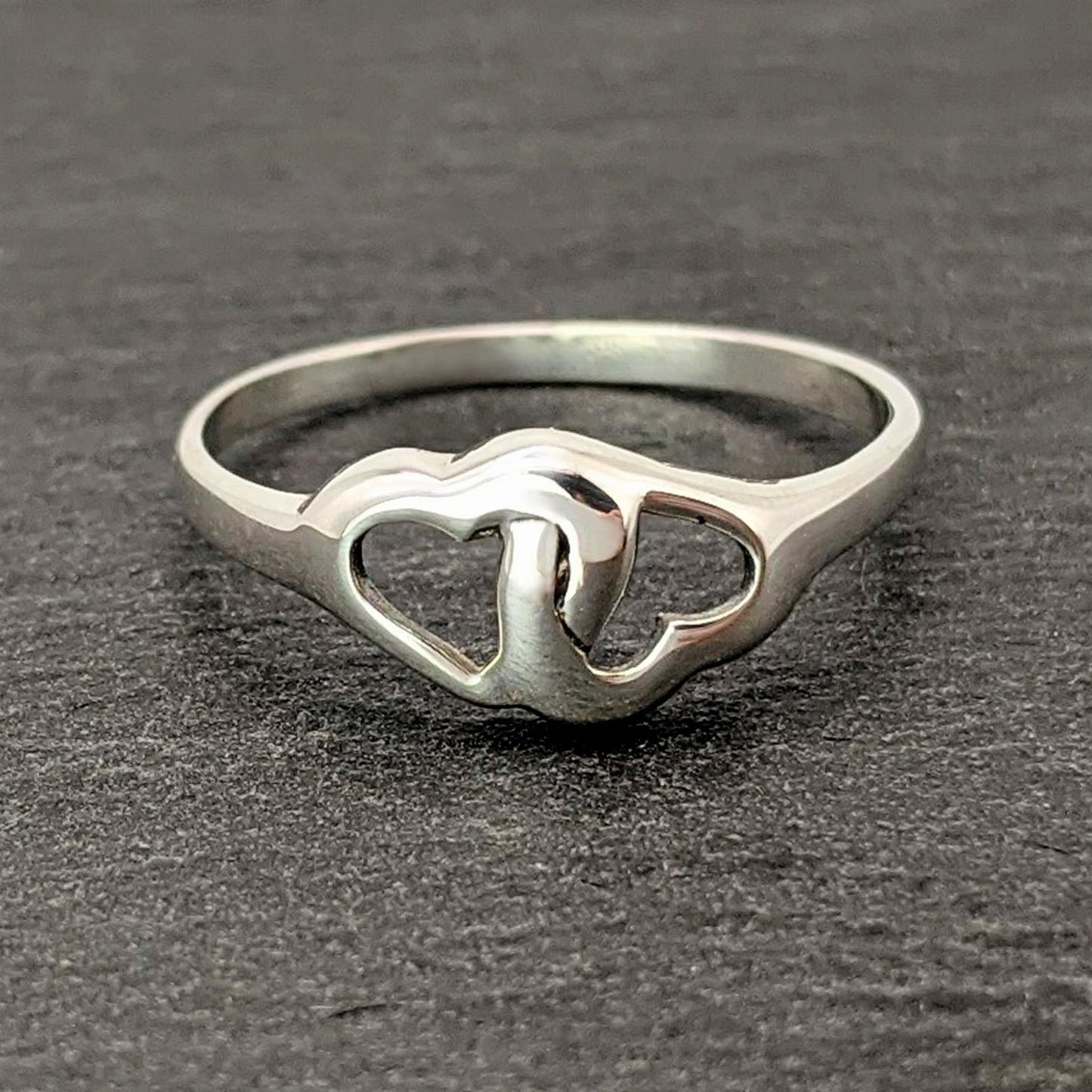 
                  
                    Sterling Silver Linked Interlocking 2 Love Heart Ring
                  
                