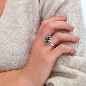 
                  
                    Sterling Silver Marcasite Red Round Cut CZ Flower Ring
                  
                