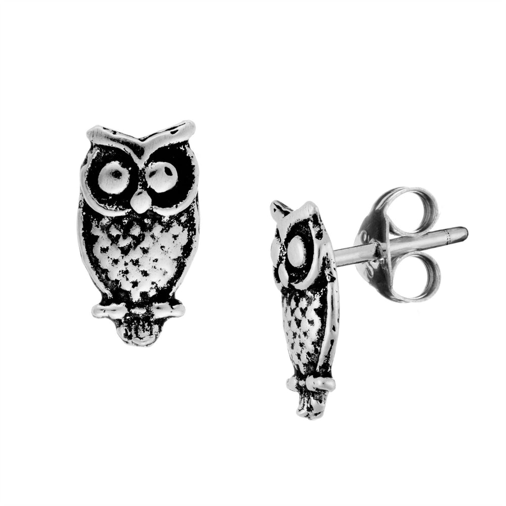 Sterling Silver Owl Stud Earrings