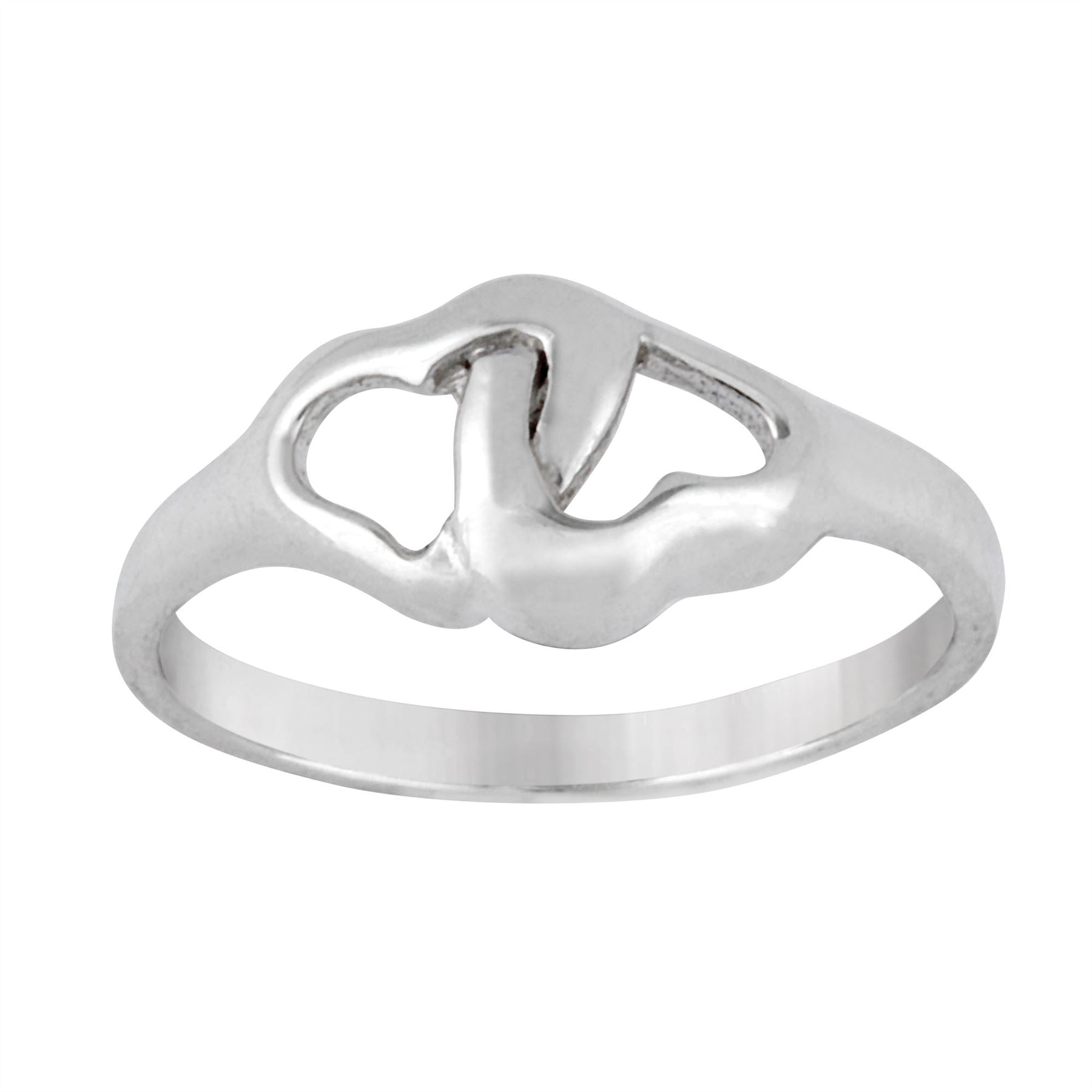 Sterling Interlocking Open Heart Ring Double Heart Band