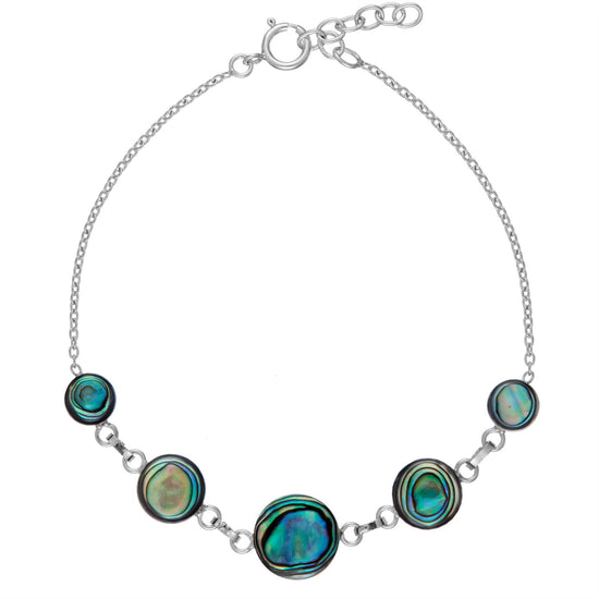 Sterling Silver Round Abalone Shell Cable Chain Link Bracelet