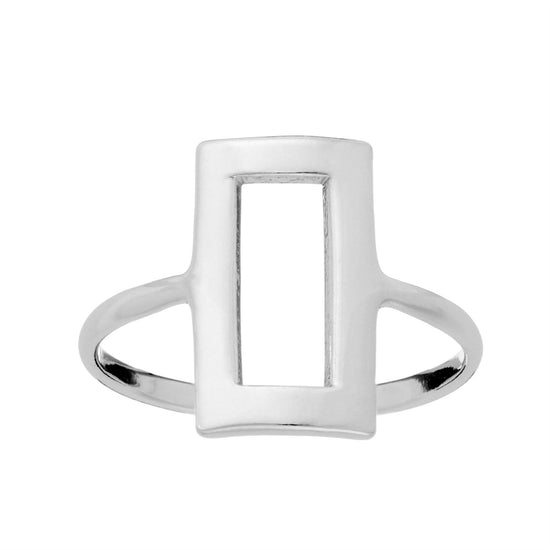 Sterling Silver Thin Band Open Rectangle Ring - Geometric Design