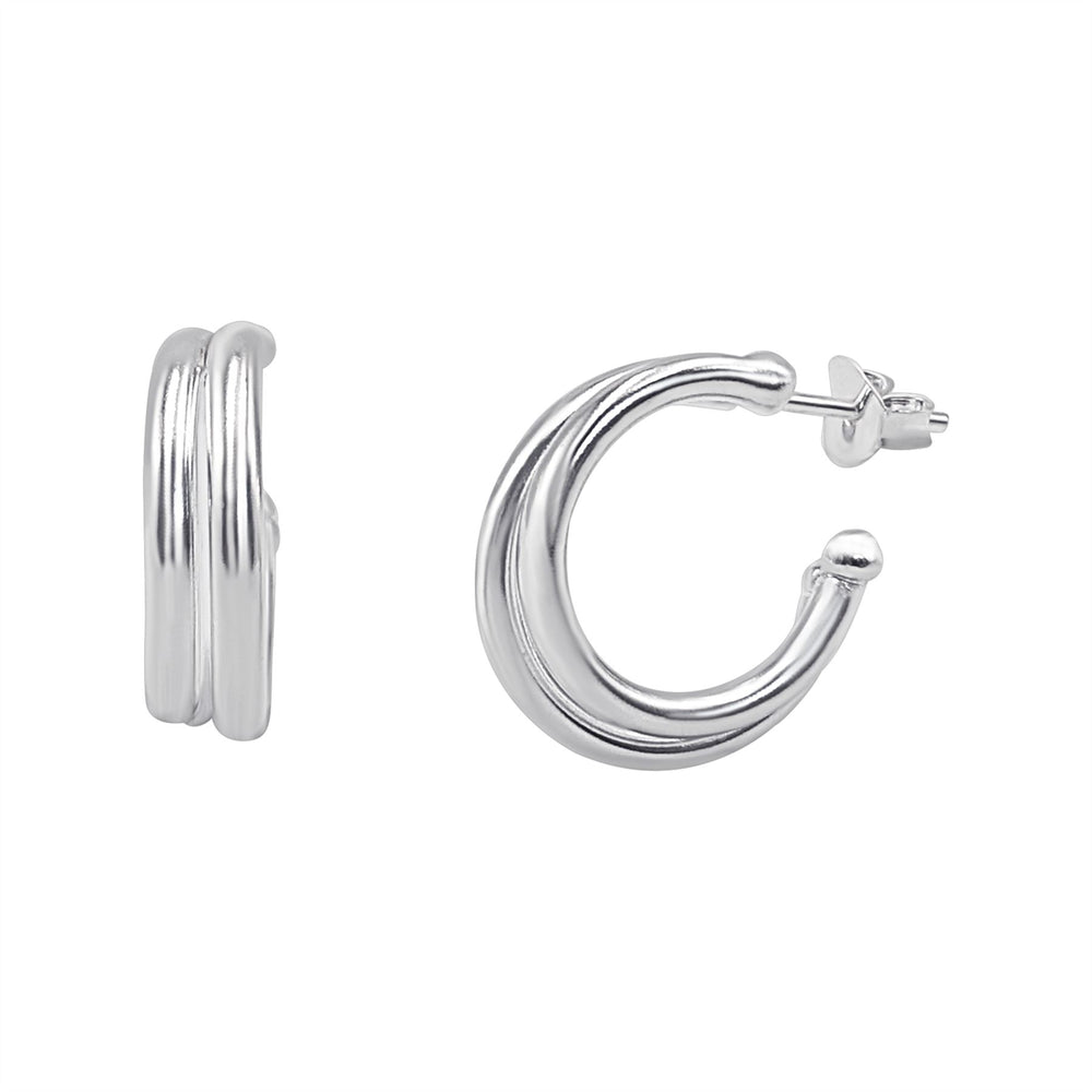 Sterling Silver Double Hoop Earrings - Round Tube Illusion Hoops