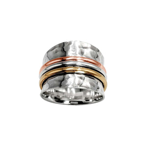 
                  
                    Sterling Silver Hammered Wide Concave Ring - Three-Tone Brass & Copper
                  
                
