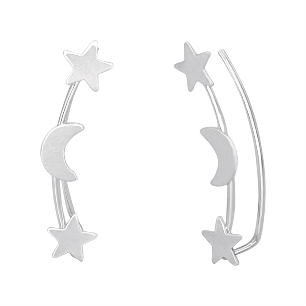 Sterling Silver Star & Crescent Moon Climber Earrings