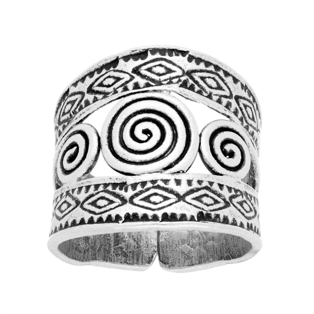 Karen Hill Tribe Silver Tribal Spiral Motif Wide Adjustable Ring