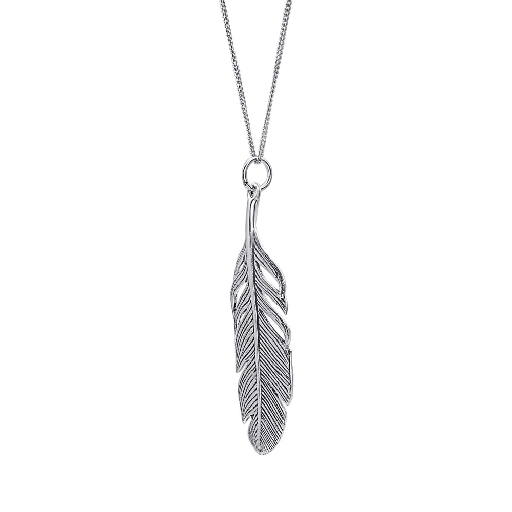 
                  
                    Sterling Silver Extra Large Feather Pendant Necklace With Curb Chain
                  
                