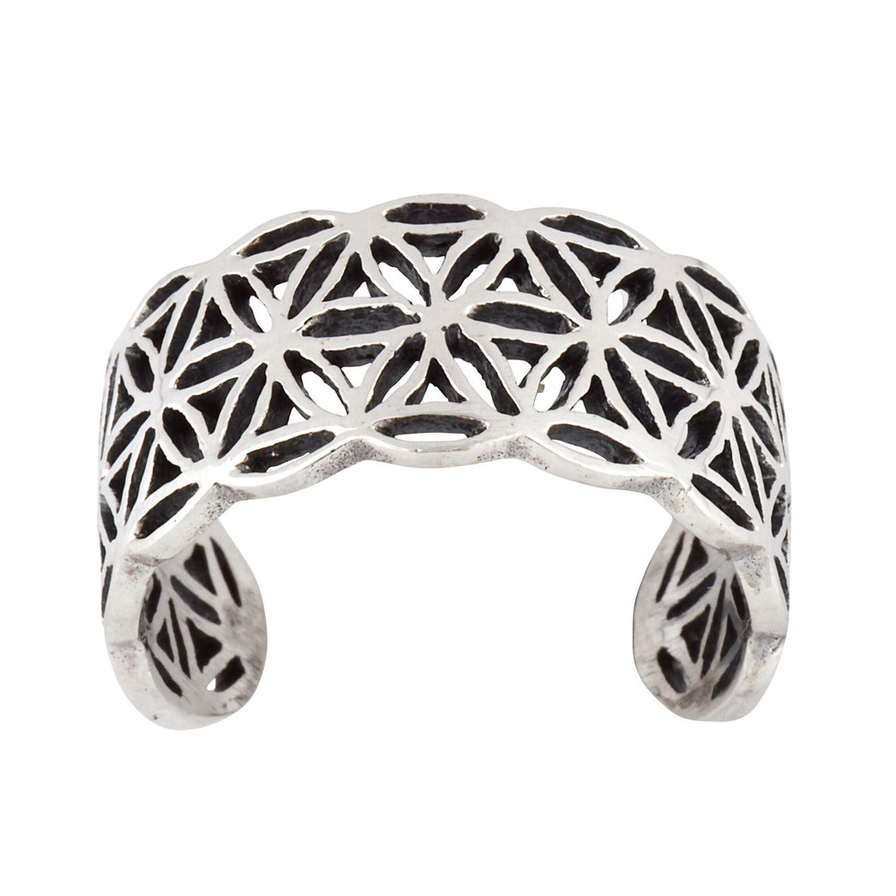 Sterling Silver Flower Of Life Geometric Open Band Ring
