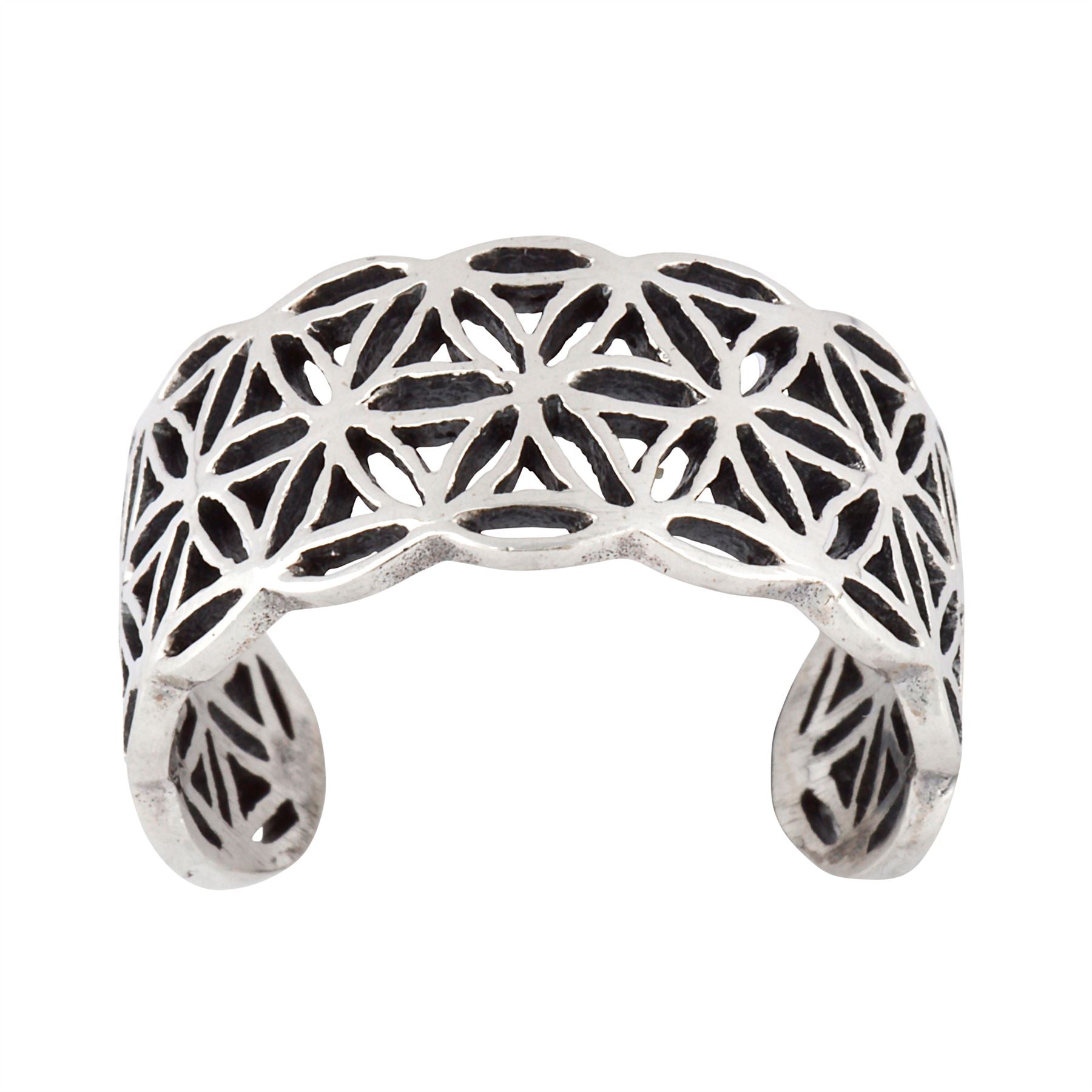 Sterling Flower Life Ring Geometric Motif Open Band