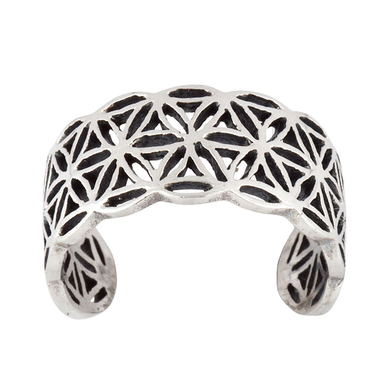 Sterling Silver Flower Of Life Ring - Geometric Motif Open Band