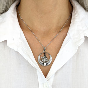 
                  
                    Sterling Silver Large Winged Scarab Beetle & Anubis Pendant Necklace
                  
                