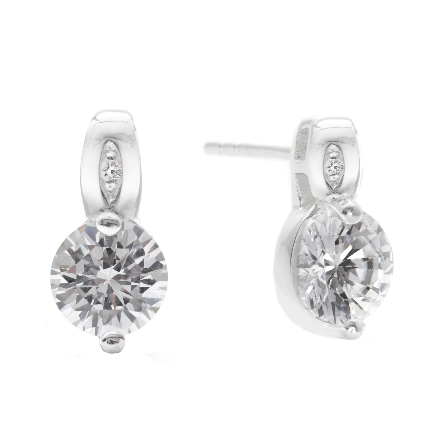 Sterling Long Round CZ Stud Earrings