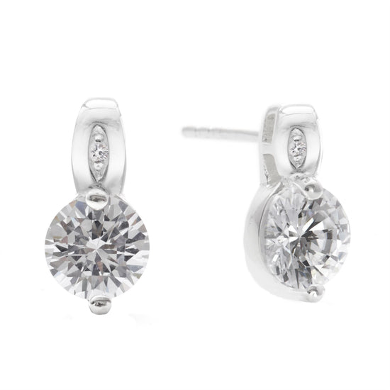 Sterling Silver Long Round CZ Stud Earrings