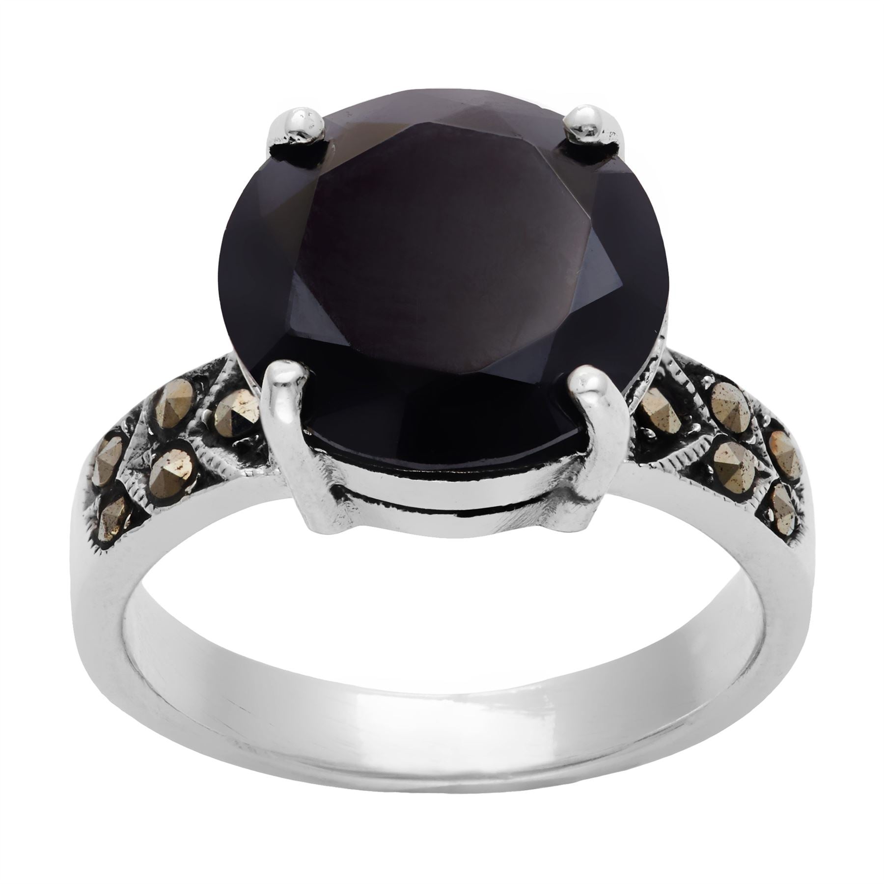 Sterling Silver Marcasite Round Cubic Zirconia Solitaire Ring
