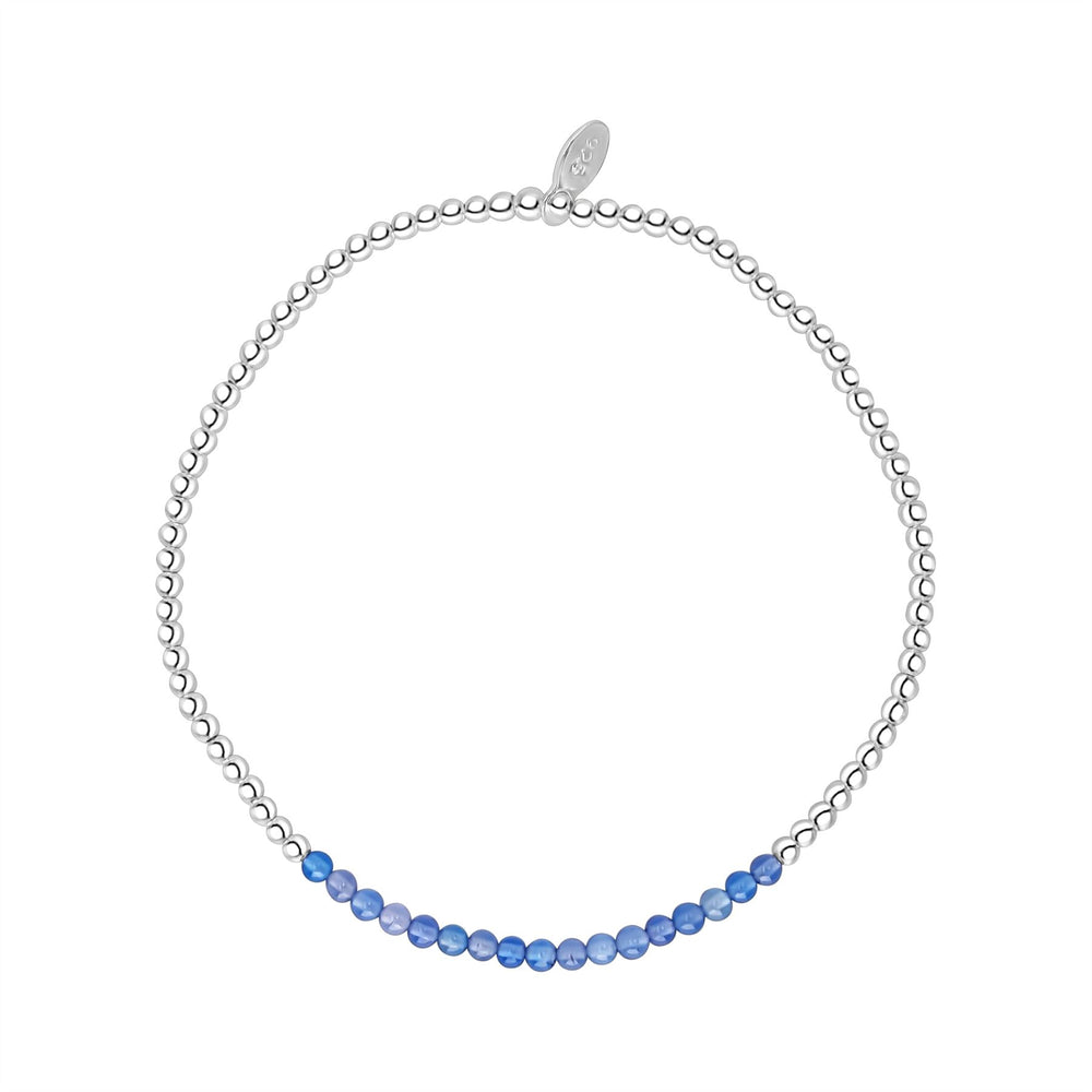 Sterling Silver Blue Agate Stretch Bracelet - Gemstone Bead Jewellery