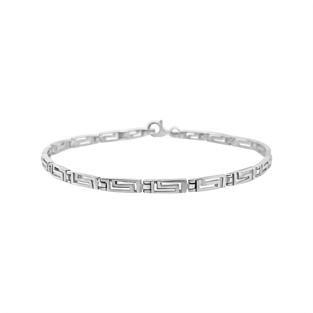 Sterling Silver Greek Key Chain Bracelet - Chunky Classic Design