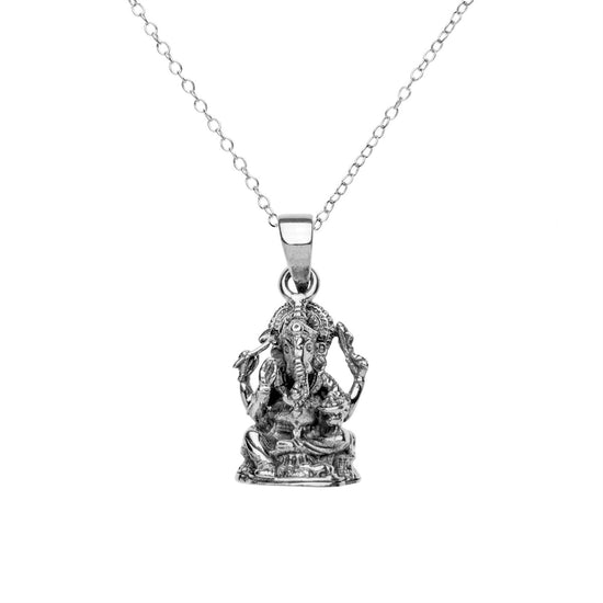 Sterling Silver Seated Ganesha Pendant – Hindu God Necklace
