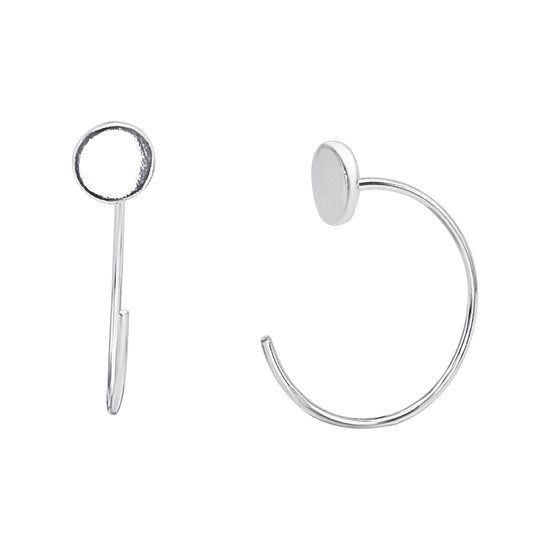 Sterling Silver Pull-Through Half Hoop Earrings With Round Stopper