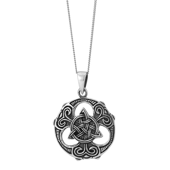 Sterling Silver Round Triquetra Pendant - Trinity Knot Necklace