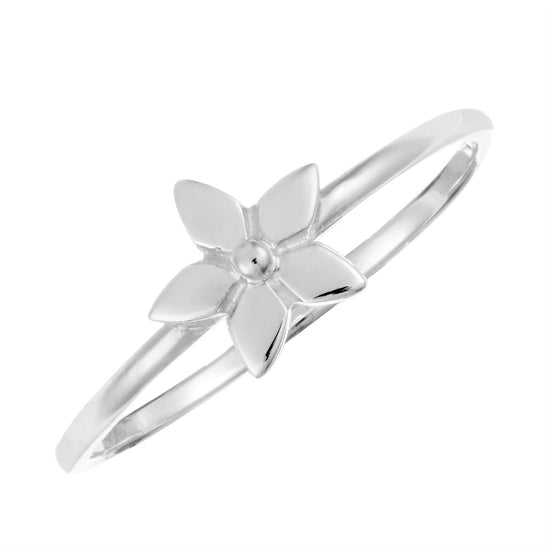 Sterling Silver Five-Petal Flower Ring - Thin Stacking Band