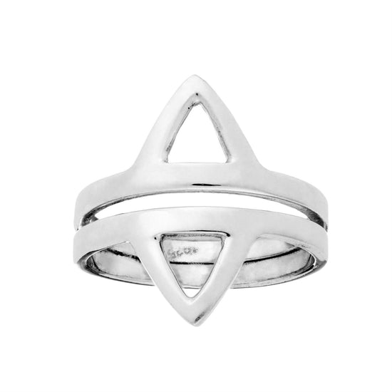 Sterling Silver Geometric Triangle Ring - Wide Double Band