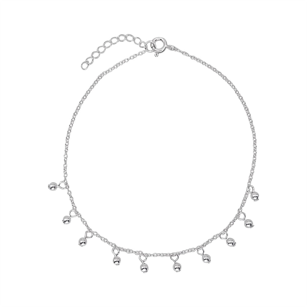 Sterling Silver Cable Chain Anklet - Hanging Ball Bead Ankle Bracelet