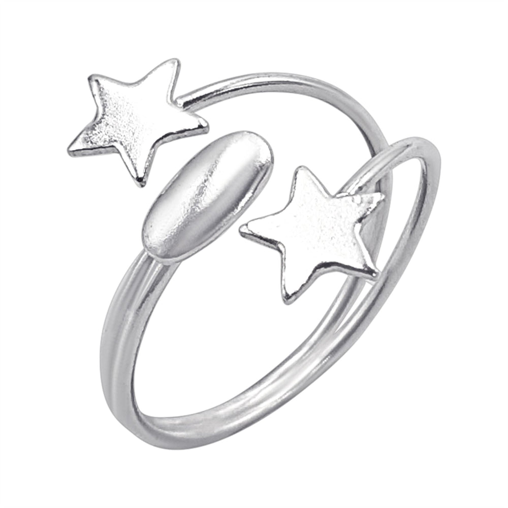 Sterling Silver Wrap Double Star Toe Ring - Adjustable Midi Pinky Ring