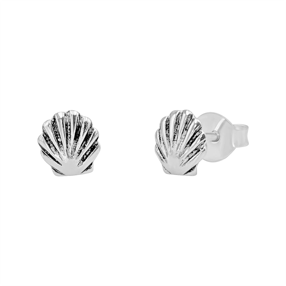 Sterling Silver Small Scallop Seashell Stud Earrings - Beach-Inspired