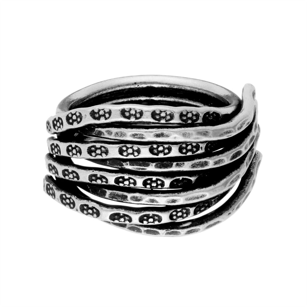 Hill Tribe Silver Chunky Multi-Layer Ribbon Tribal Motif Ring