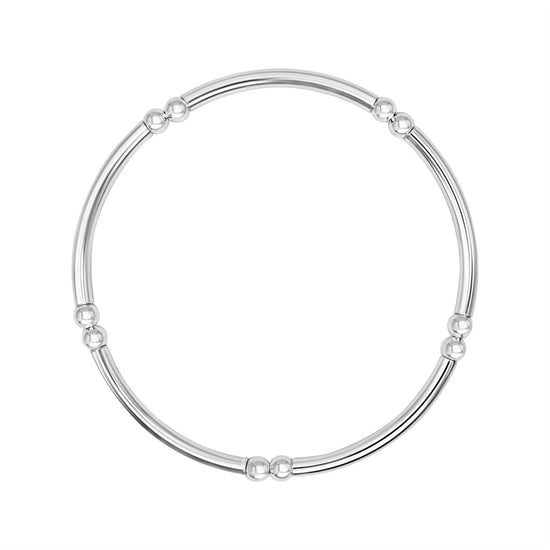 Sterling Silver Ball and Noodle Tube Bead Stretch Bracelet for Stacking