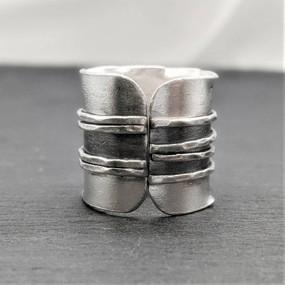 
                  
                    Karen Hill Tribe Silver Rustic Wide Band Ridged Adjustable Ring
                  
                