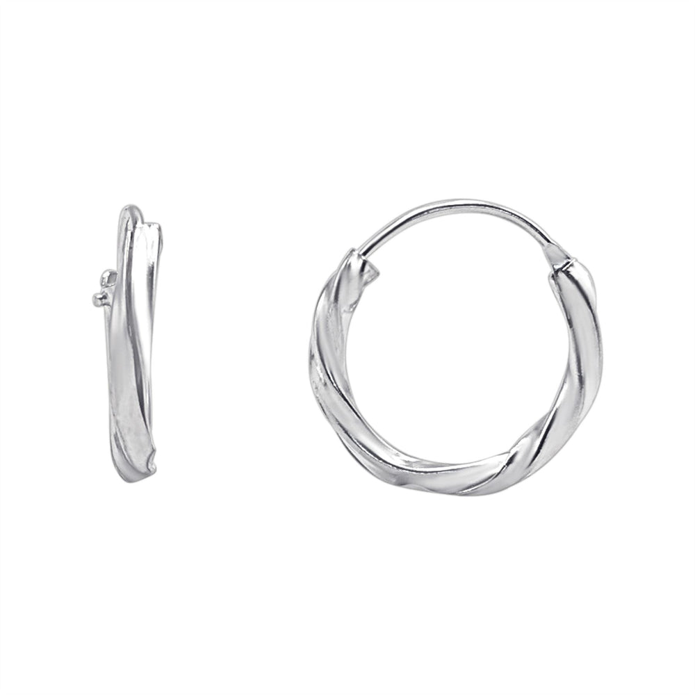 Sterling Silver Twisted Hoop Earrings - 15mm Dainty Thin Tube Hoops