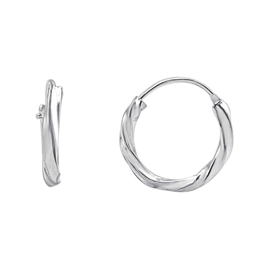 Sterling Silver Twisted Hoop Earrings - 15mm Dainty Thin Tube Hoops