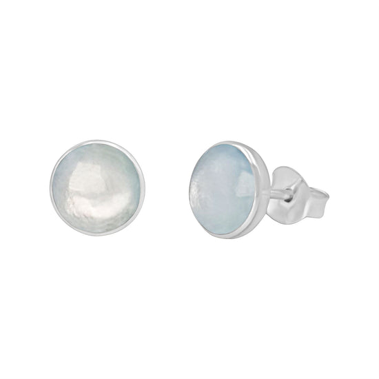 Sterling Silver Blue Mother of Pearl Stud Earrings - Gemstone Studs