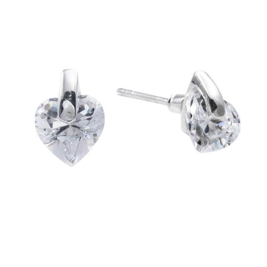Sterling Silver CZ Heart Stud Earrings